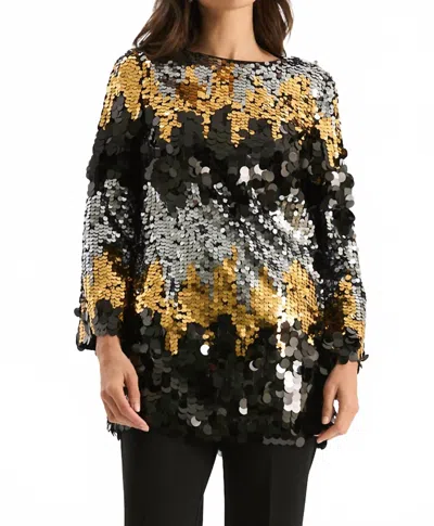 Tyler Boe Sandra Pailletes Tunic In Black Gold Silver Ombre