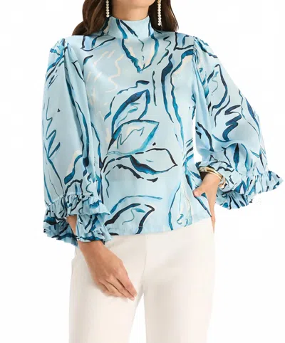Tyler Boe Sarah Charmeuse Mock Neck Blouse In Iced Blue