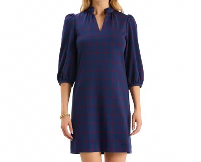 Tyler Boe Sherri Knit Plaid Dress In Navy With Vermillion In Multi