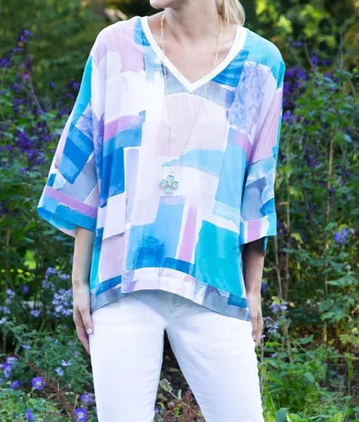 Tyler Boe Silk Watercolor Top In Multi In Blue