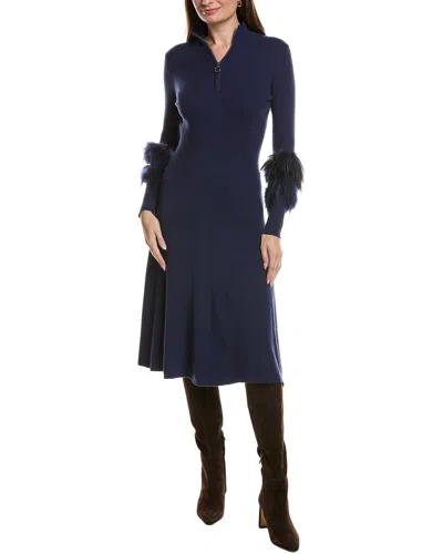 Tyler Boe Tyler Böe Celia Knit Fur Trim Dress In Blue