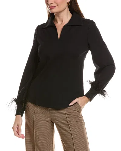 Tyler Boe Erin Ponte Feather Sleeve Top In Black