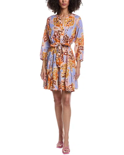 Tyler Boe Gabriella Linen Blue Paisley Mini Dress In Multi