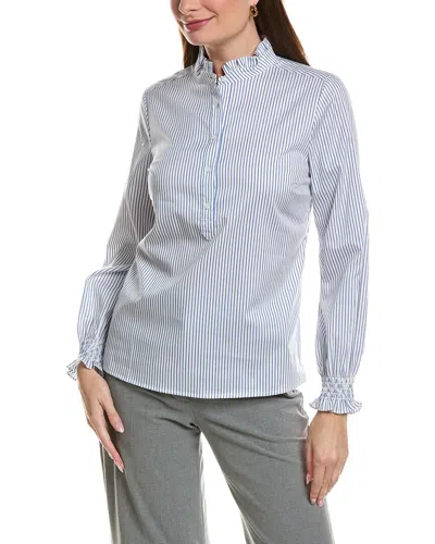 Tyler Boe Tyler Böe Gwen Pinstripe Ruffle Neck Top In Blue