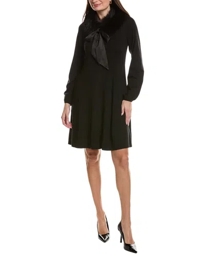 Tyler Boe Meghan Knit Dress With Fur Collar In Black