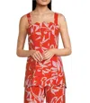 Tyler Boe Vanessa Tropical Orchid Top In Orange/pink In Red