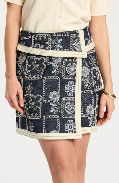 Tyler Boe Zoey Embroidered Skirt In Dark Denim In Blue