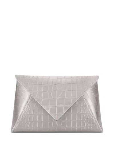 Tyler Ellis Large Lee Pouchet Croc-effect Clutch Bag In Gray