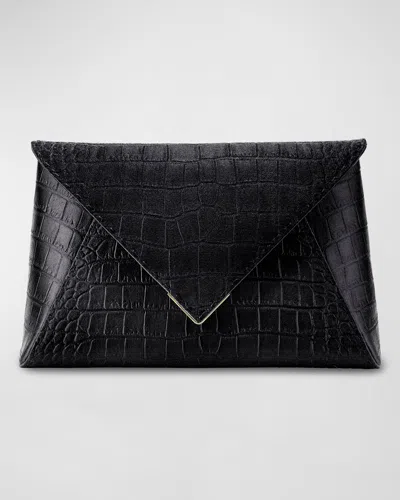 Tyler Ellis Lee Large Croc-embossed Pouchette Clutch Bag In Black Diamond