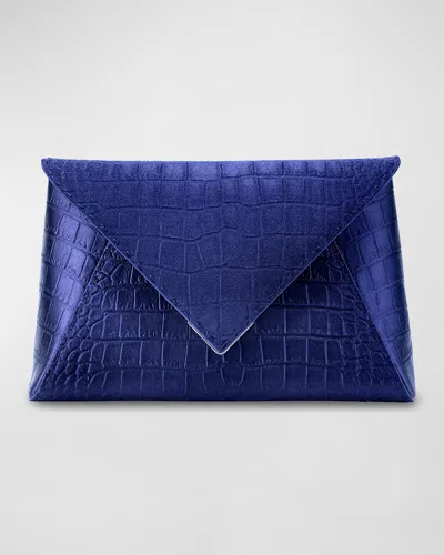 Tyler Ellis Lee Large Croc-embossed Pouchette Clutch Bag In Sapphire