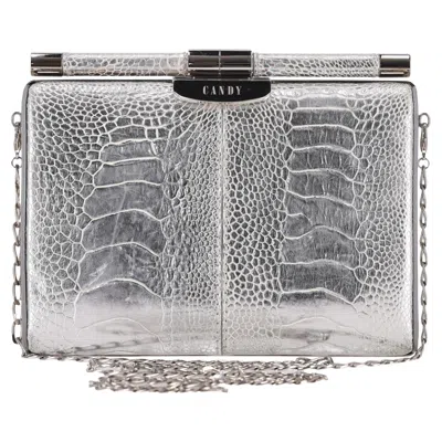 Pre-owned Tyler Ellis Metallic Lizard Skin Clutch Bag With Chain Strap In Gray