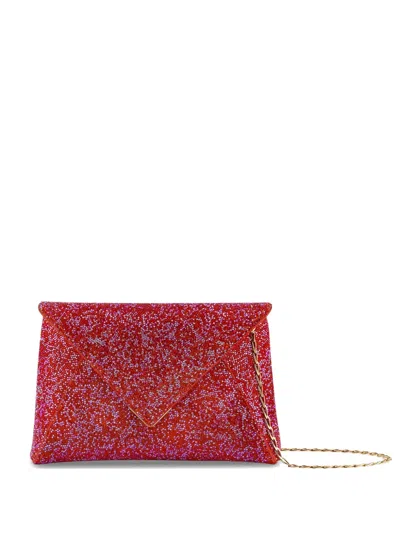 Tyler Ellis Small Lee Pouchet Swarovski Crystal-embellished Clutch Bag In Red