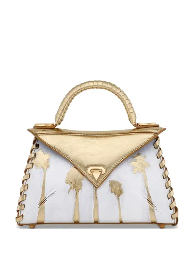 Tyler Ellis Small Palm Trees Hand-painted Tote Bag In White