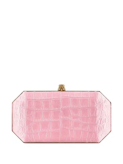 Tyler Ellis Small Perry Stamped-satin Clutch Bags In Pink