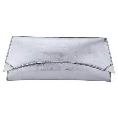 Pre-owned Tyler Ellis Veronica Clutch In Silver Antiqued Leather With Silver Hardware