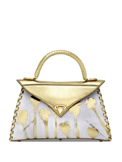 Tyler Ellis X Matt Rogers Medium Lj Hand-painted Leather Tote Bag In Gold