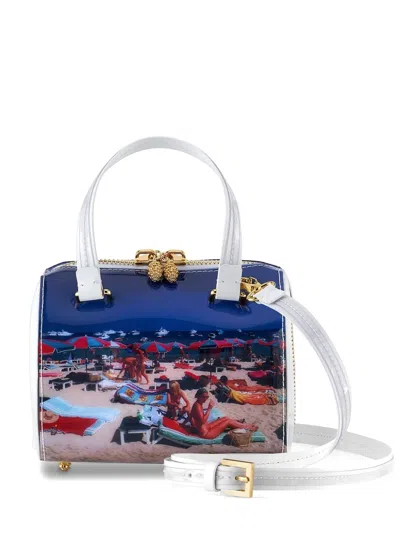 Tyler Ellis X Slim Aarons Small Marilyn Beach-print Tote Bag In Blue
