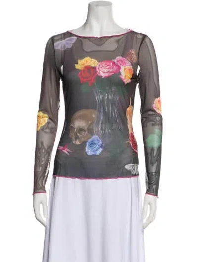 Pre-owned Tyler Mcgillivary Floral Print Crew Neck Top W/ Tags In Black