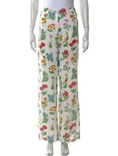 Pre-owned Tyler Mcgillivary Floral Print Wide Leg Pants In Green
