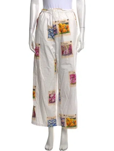 Pre-owned Tyler Mcgillivary Floral Print Wide Leg Pants In White