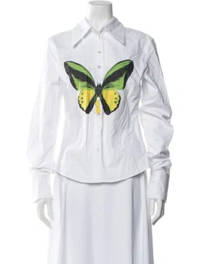 Pre-owned Tyler Mcgillivary Graphic Print Long Sleeve Button-up Top W/ Tags In White