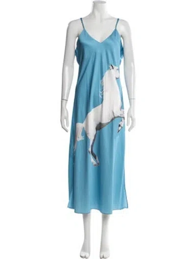 Pre-owned Tyler Mcgillivary Graphic Print Midi Length Dress W/ Tags In Blue