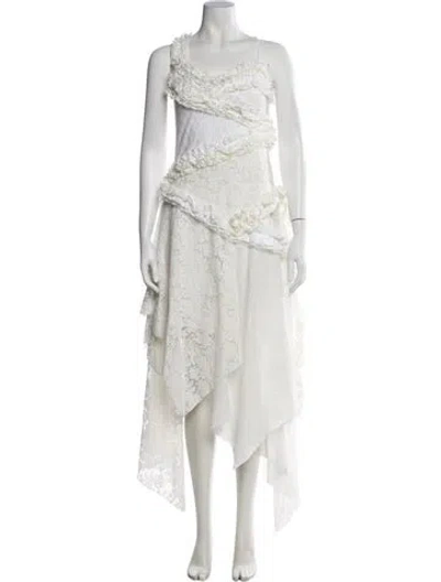 Pre-owned Tyler Mcgillivary Lace Pattern Midi Length Dress In White