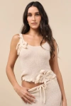 Tyler Mcgillivary Mimi Cream 3d Floral Semi-sheer Knit Tank Top In White