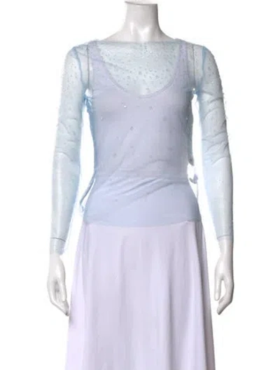 Pre-owned Tyler Mcgillivary Printed Bateau Neckline Top In Blue