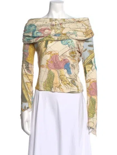 Pre-owned Tyler Mcgillivary Printed Off-the-shoulder Top In Yellow