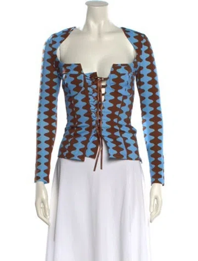 Pre-owned Tyler Mcgillivary Printed Square Neckline Crop Top W/ Tags In Blue