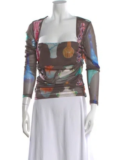 Pre-owned Tyler Mcgillivary Printed Square Neckline Top In Multi