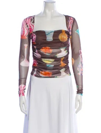 Pre-owned Tyler Mcgillivary Printed Square Neckline Top In Multi