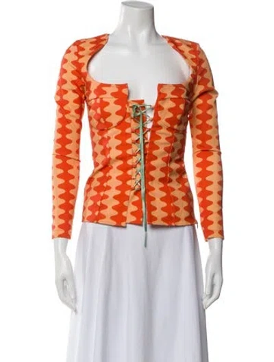 Pre-owned Tyler Mcgillivary Printed Square Neckline Top In Orange