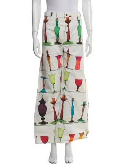 Pre-owned Tyler Mcgillivary Printed Wide Leg Pants In White