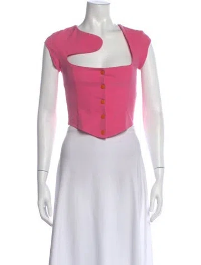 Pre-owned Tyler Mcgillivary Square Neckline Short Sleeve Crop Top In Pink