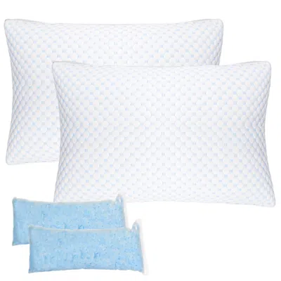 Tyno 2 Pack Shredded Memory Foam Pillows Adjustable Cool Pillows With Extra Filling Machine Washable Cove In White
