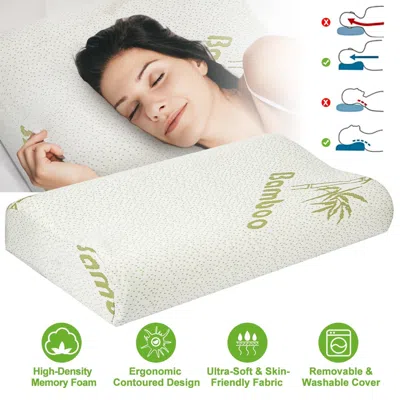 Tyno Bamboo Memory Foam Sleep Pillow Contoured Cervical Orthopedic Pillow Neck Support Breath Pillow, Sma In White
