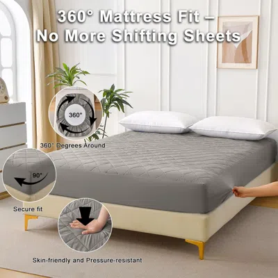 Tyno Diamond Grid Ultrasonic Waterproof Mattress Protector, Queen In Gray