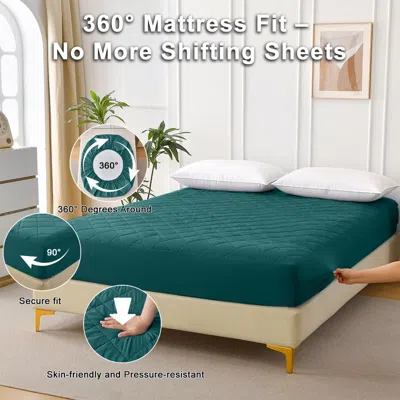 Tyno Diamond Grid Ultrasonic Waterproof Mattress Protector, Queen In Green