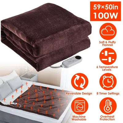 Tyno Electric Heated Flannel Throw Heated Blanket With 6 Heat Settings 1-8 Hours Auto Off Washable For Ho In Burgundy