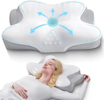 Tyno Ergonomic Cervical Neck Pillow For Sleeping - Memory Foam Pillow With Massage Nodes, - 23 X 14 X 5 I In White