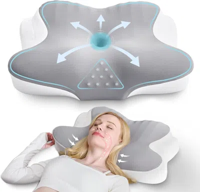 Tyno Ergonomic Cervical Neck Pillow For Sleeping - Memory Foam Pillow With Massage Nodes For Neck Pain Re In Gray