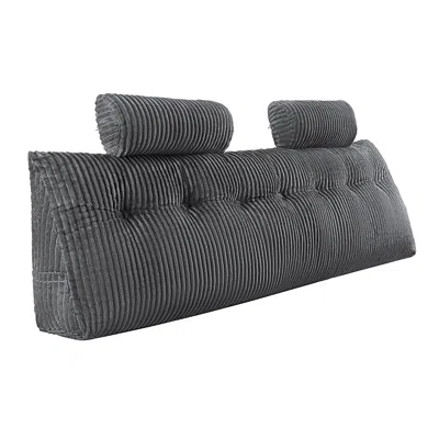 Tyno Headboard Pillow, King Size Wedge Headboard Pillow With 2 Side Pockets And 2 Headrests, Bed Wedge Pi In Gray
