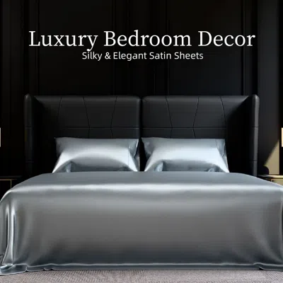 Tyno Satin Bed Sheets, King Size Sheets Set, 4 Pcs Silky Bedding Set With 15 Inches Deep Pocket For Mattr In Silver