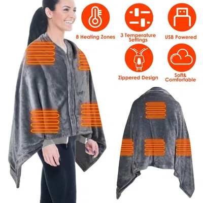 Tyno Usb Heated Blanket Electric Heated Blanket Heated Poncho Shawl Wrap Throw With Zipper Washable For H In Gray