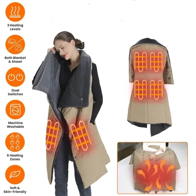 Tyno Usb Heated Blanket Electric Heated Poncho Shawl Wrap Throw With Zipper Arm Holes Pocket 3 Heating Le In Brown