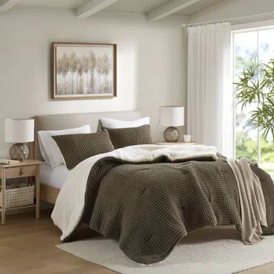 Tyno Waffle Knit Chenille Comforter Set Full/queen In Gray