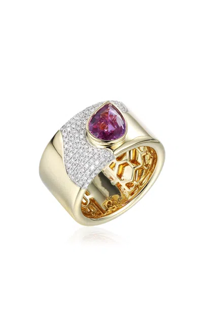 Type Jewelry 14k Yellow Gold Lava Pink Sapphire Cocktail Ring