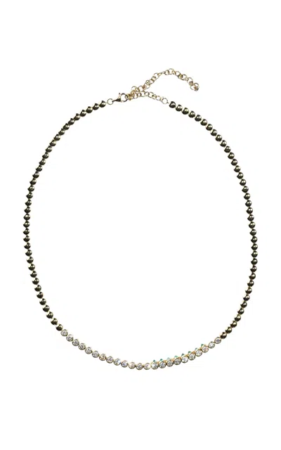Type Jewelry 14k Yellow Gold Tubbo Sideway Diamond Emerald Tennis Necklace